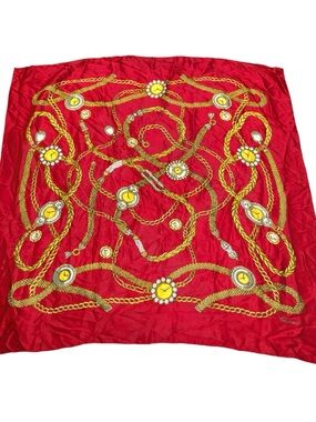 Chopard Silk Scarf Red Gold Chain Jewelry Watch Print Square